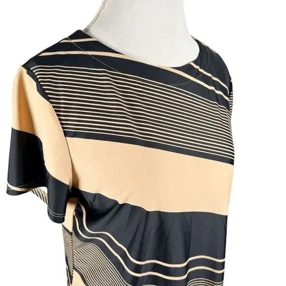 Jude Connally Brown Black Stripe Dress Shift Knee length Resort Travel Size L